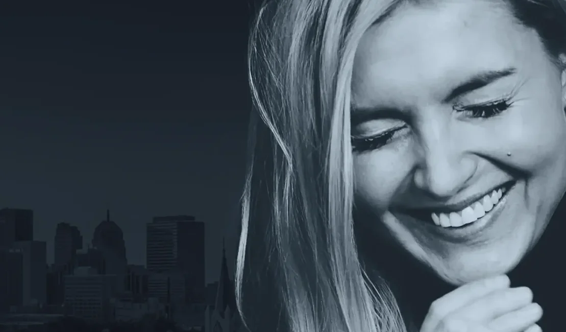 Smiling Woman Superimposed Against Oklahoma City Skyline